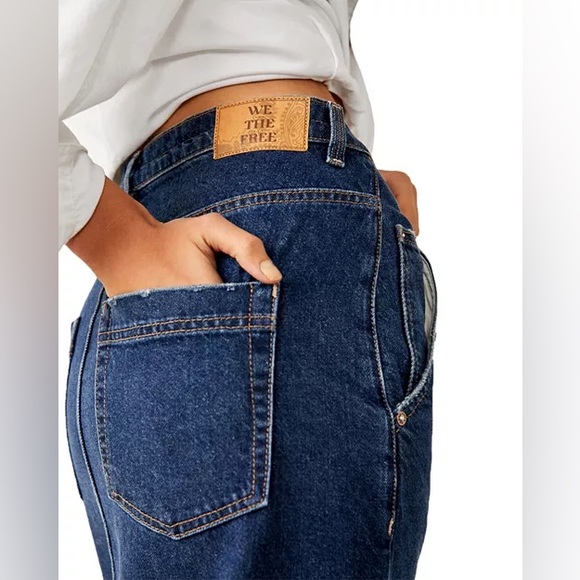 Free People We the Free Wild  Roses Front Slit  Relaxed Rodeo Midi Denim Skirt - Picture 3 of 11